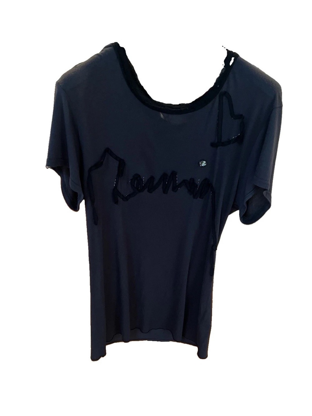 Vintage Lanvin Alber Elbaz Ribbon Logo Tee T shirt Women’s S GUC Appliqué Black